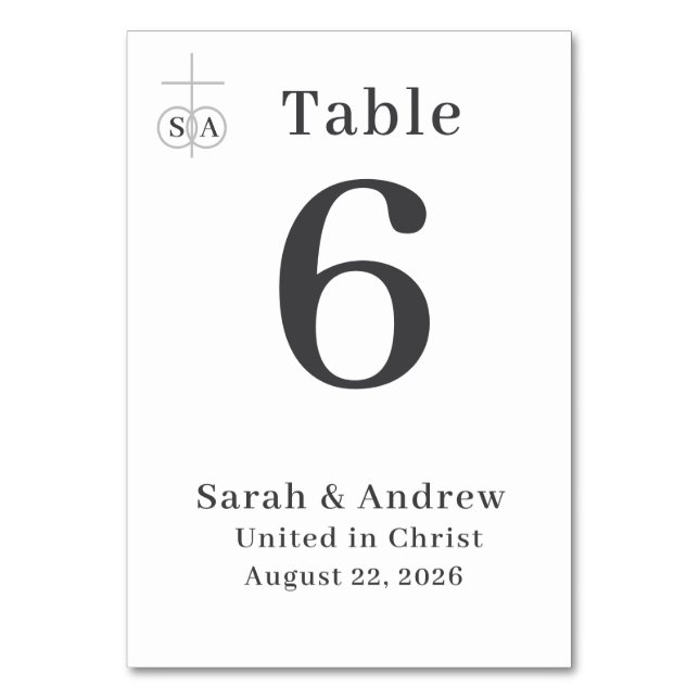 Tarjeta De Mesa Boda católico tradicional (Anverso)