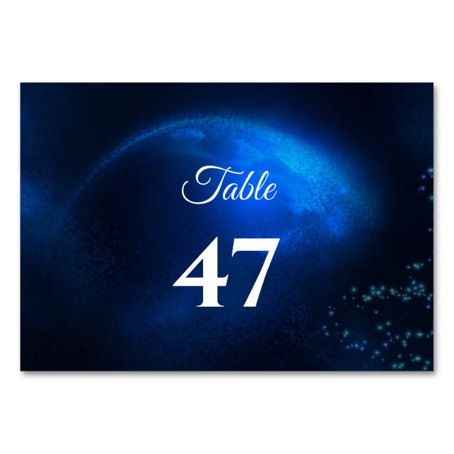 Tarjeta De Mesa Boda celestal Luna Azul y Estrellas Medianoche (Anverso)
