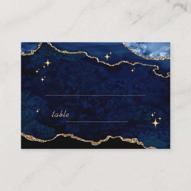 Tarjeta De Mesa Boda celeste naval temperamental oro  (Anverso)