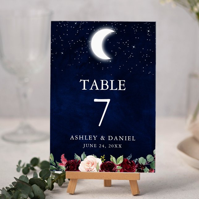 Tarjeta De Mesa Boda celeste Sky Stars Moon Floral (Customize to change text size or text style.)