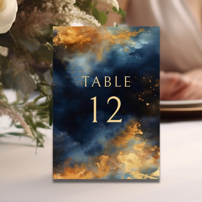 Tarjeta De Mesa Boda Celestial Abstract Blue Faux Gold (Subido por el creador)