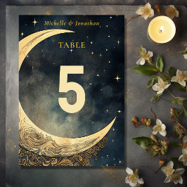 Tarjeta De Mesa Boda Celestial de la Luna y las Estrellas Vintage