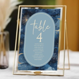 Tarjeta De Mesa Boda Celestial Elegante Cielo Estrellado Oro Azul