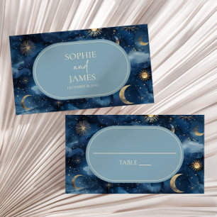 Tarjeta De Mesa Boda Celestial Elegante de Cielo Estrellado de Oro