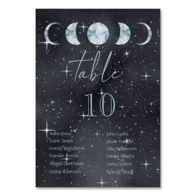 Tarjeta De Mesa Boda Celestial Fases Lunares Noche Estrellada (Anverso)