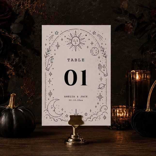 Tarjeta De Mesa Boda Celestial Zodiaco Estrellas Luna  (Subido por el creador)