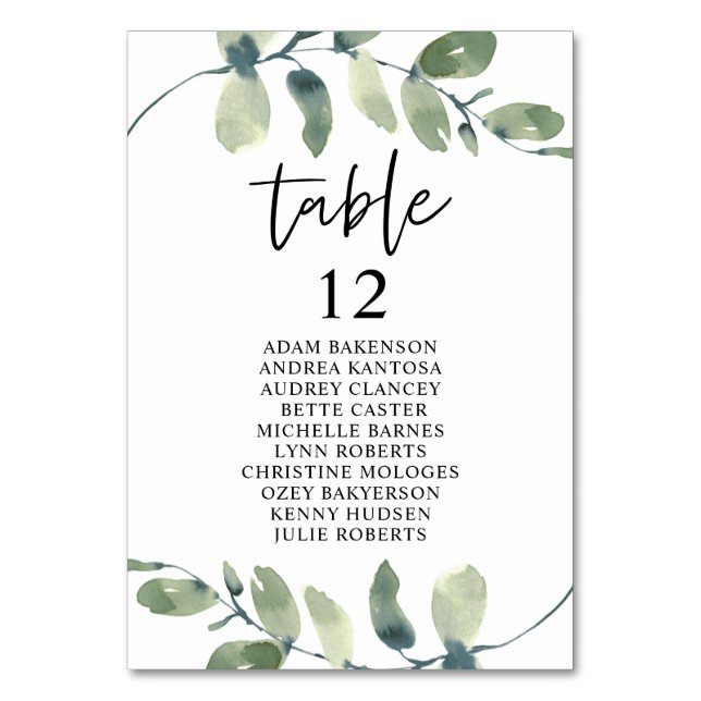 Tarjeta De Mesa Boda Cena, Eucalyptus Invitados (Anverso)