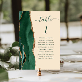 Tarjeta De Mesa Boda Champán Ágata Dorada Verde Esmeralda