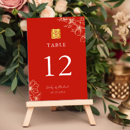 Tarjeta De Mesa Boda china elegante moderna floral guión rojo