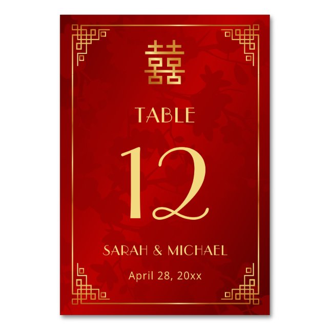 Tarjeta De Mesa Boda China Moderna (Anverso)