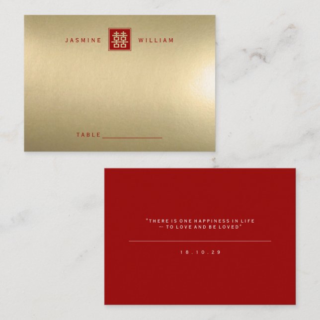 Tarjeta De Mesa Boda chino clásico cuadrado doble felicidad (Anverso / Reverso)