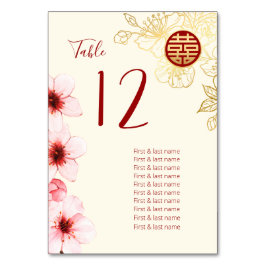 Tarjeta De Mesa Boda chino con flores de cerezo