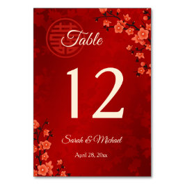 Tarjeta De Mesa Boda chino con flores de cerezo rojo