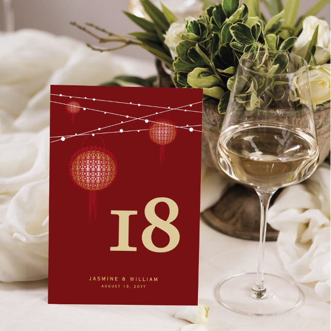 Tarjeta De Mesa Boda chino con linternas brillantes de doble felic (Subido por el creador)