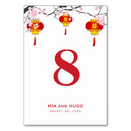 Tarjeta De Mesa Boda chino de linternas y flores de cerezo