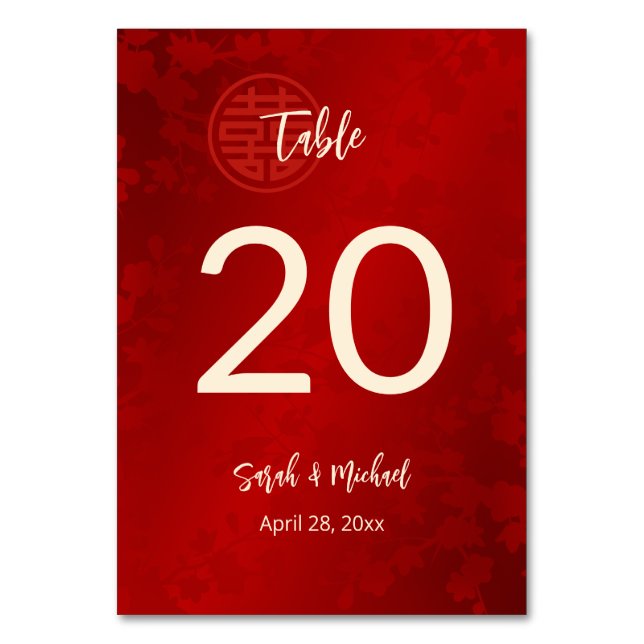 Tarjeta De Mesa Boda chino de oro rojo (Anverso)