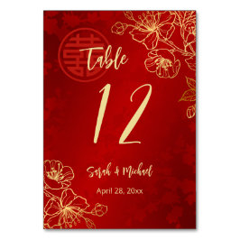 Tarjeta De Mesa Boda chino Floral Gold