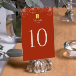 Tarjeta De Mesa Boda chino floral rojo Boho