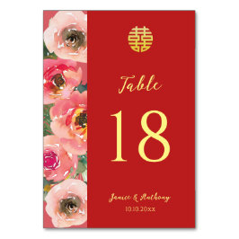 Tarjeta De Mesa Boda chino moderno de borde floral rosa