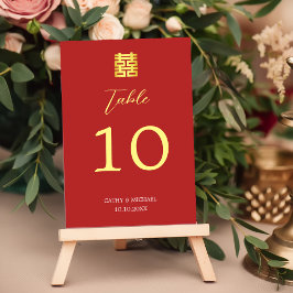 Tarjeta De Mesa Boda chino moderno de oro rojo simple