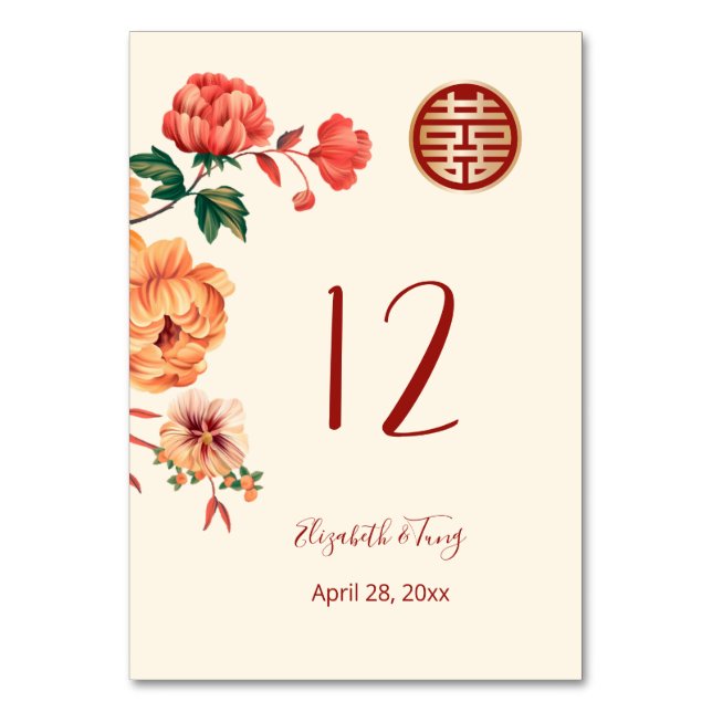 Tarjeta De Mesa Boda chino Peony (Reverso)