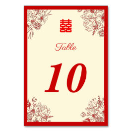 Tarjeta De Mesa Boda chino rojo beige floral oriental