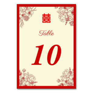 Tarjeta De Mesa Boda chino rojo beige floral oriental
