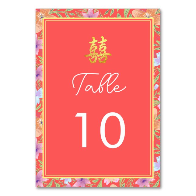 Tarjeta De Mesa Boda chino rojo peranakan floral doble xi (Anverso)
