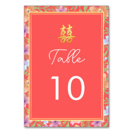 Tarjeta De Mesa Boda chino rojo peranakan floral doble xi