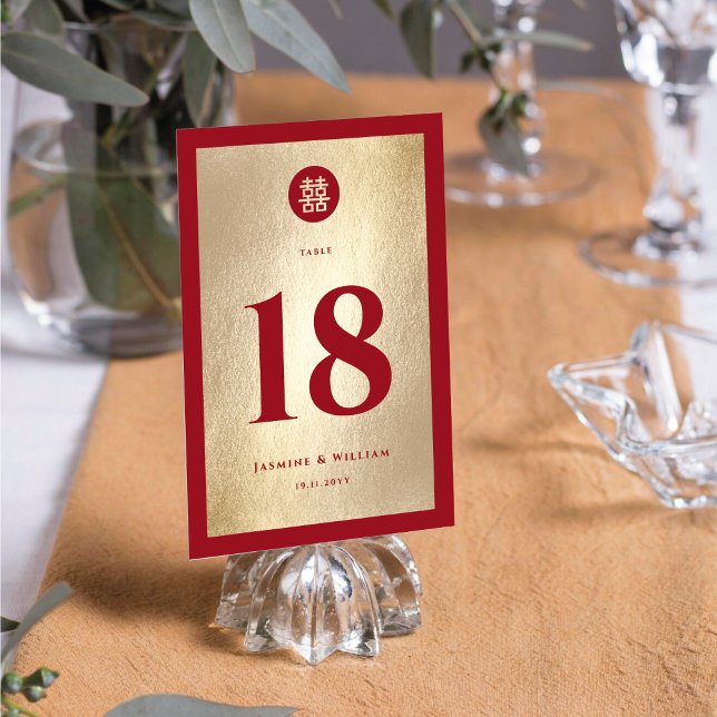 Tarjeta De Mesa Boda chino Xi de doble círculo simple dorado rojo (Subido por el creador)