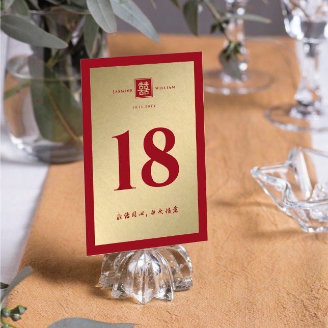 Tarjeta De Mesa Boda chino Xi Gold Square doble cuadrado rojo (Subido por el creador)