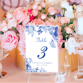 Tarjeta De Mesa Boda Chinoiserie floral azul azul clásico