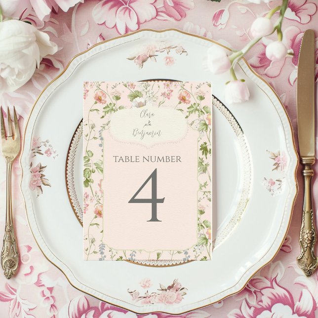 Tarjeta De Mesa Boda Chinoiserie floral rosa (Subido por el creador)