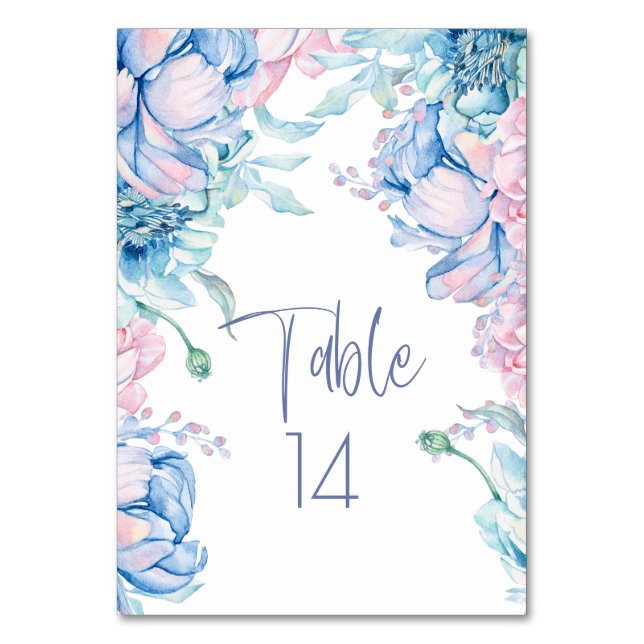 Tarjeta De Mesa Boda | Cielos azules y peonetas rosadas de búfalo (Anverso)