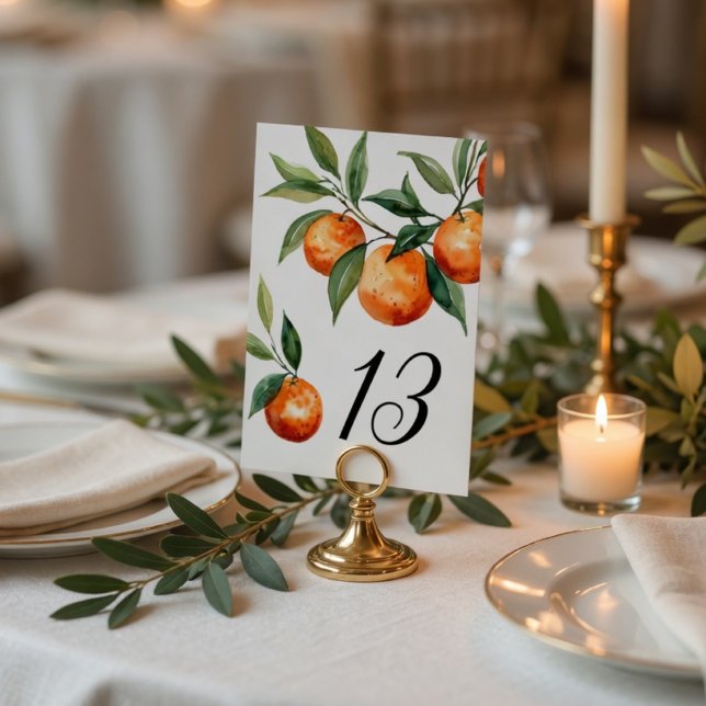Tarjeta De Mesa Boda Citrus | Naranja Mediterránea Elegante (Subido por el creador)