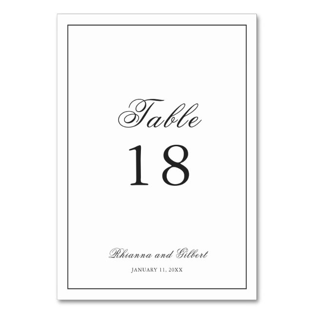 Tarjeta De Mesa Boda Clásica atemporal en negro y blanco (Anverso)