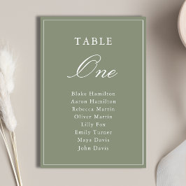 Tarjeta De Mesa Boda Clásica con Guión en Verde Polvo