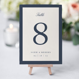 Tarjeta De Mesa Boda Clásica con Letra Navy y Crema