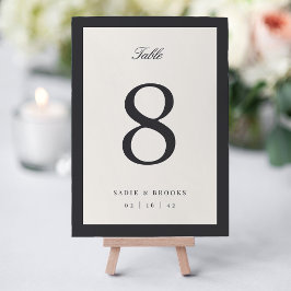 Tarjeta De Mesa Boda Clásica con Letra Negra y Crema