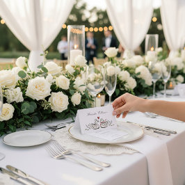 Tarjeta De Mesa Boda Clásica con Monograma y Borde Rosa de Cisne