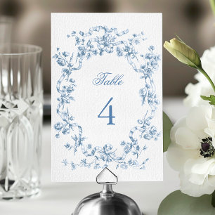Tarjeta De Mesa Boda Clásica de Flores y Cintas Azules Francesas
