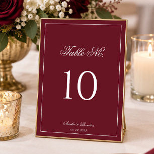 Tarjeta De Mesa Boda Clásica Elegante con Borde de Borgoña Profund