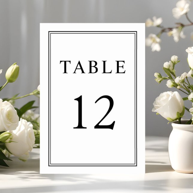 Tarjeta De Mesa Boda clásica elegante formal negro blanco  (Elegant Classic Formal Black White Wedding Table Number)