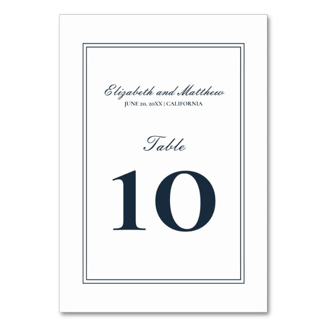 Tarjeta De Mesa Boda clásica y simple elegante (Anverso)