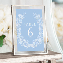 Tarjeta De Mesa Boda clásico de flor blanca azul