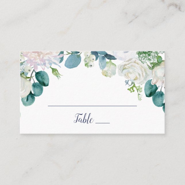 Tarjeta De Mesa Boda clásico de flores blancas (Anverso)
