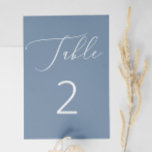 Tarjeta De Mesa Boda clásico de guiones de pizarra azul turquesa<br><div class="desc">Añade un toque relajante y refinado a la recepción de tu boda con este elegante número de la mesa de pizarra azul polvorienta. El fondo de tonificación fresca y el guión en blanco crean un aspecto suave y minimalista que es perfecto para bodas de primavera, verano o costa. Inspirado en...</div>