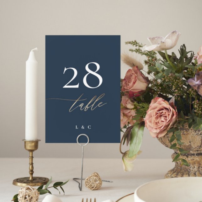Tarjeta De Mesa Boda Clásico de Oro Azul Blanco Azul Marina (Subido por el creador)