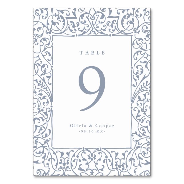 Tarjeta De Mesa Boda clásico del marco del marco de color azul tur (Anverso)