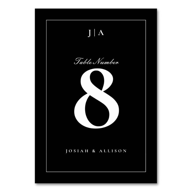 Tarjeta De Mesa Boda clásico negro y blanco (Anverso)